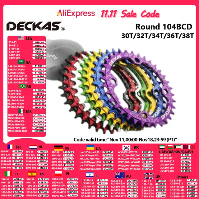 Deckas-ナローリング104bcd,マウンテンバイク用,ワイドチェーン,104bcd,30t,32t,34t,36t,38t -  AliExpress