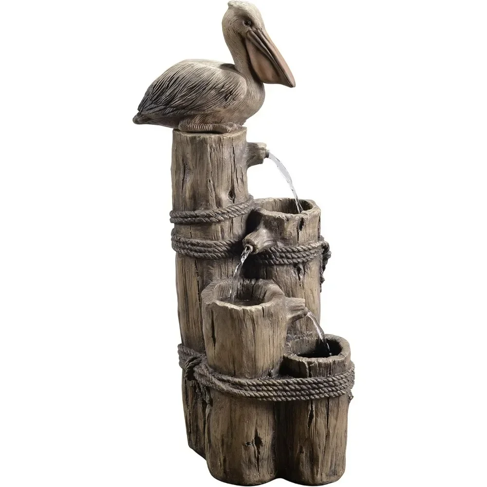 

#For 3 Tiered Floor Waterfall Fountain with Pelican and Wooden Post, Pump for Outdoor Patio Garden Backyard Decking&