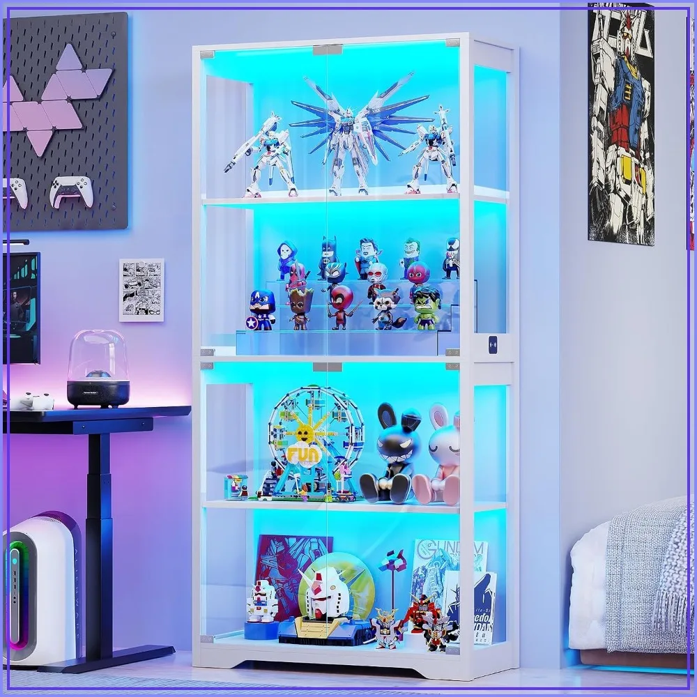 BROTTAR Display Cabinet with Glass Doors, 4-Tier Display Case, White
