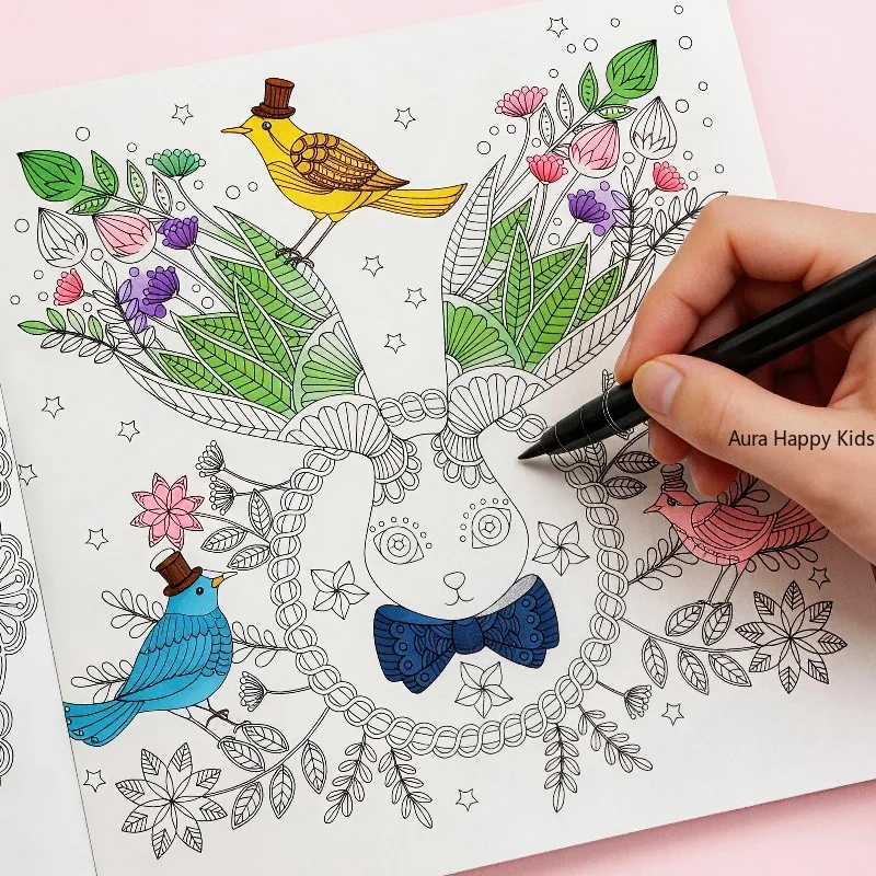 An Adult Meditation Decompression Graffiti Book, A Forest Style Rabbit Mandala Coloring Book, Containing 24 Different Patterns