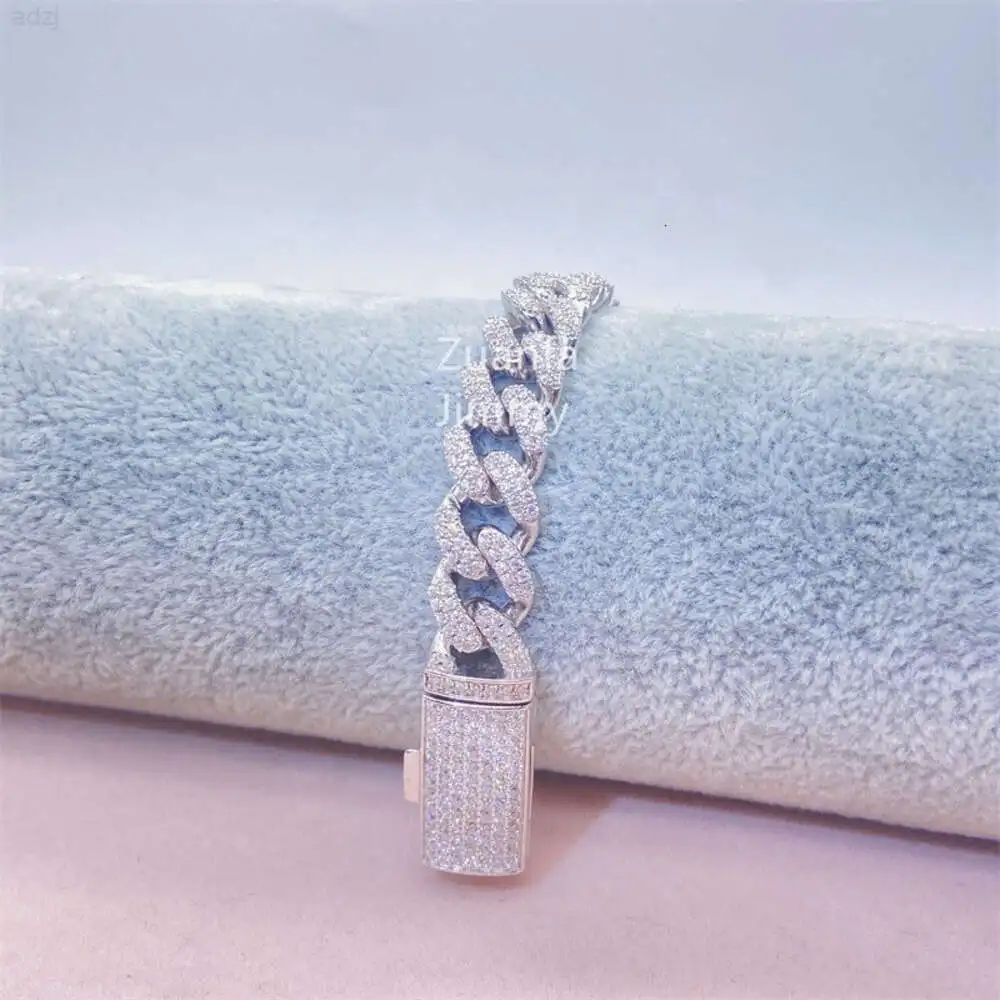 925 Sterling Silver Iced Out Jewelry 10mm Two Row Moissanite Cuban Bracelet Vvs Moissanite Link Cuban Bracelet