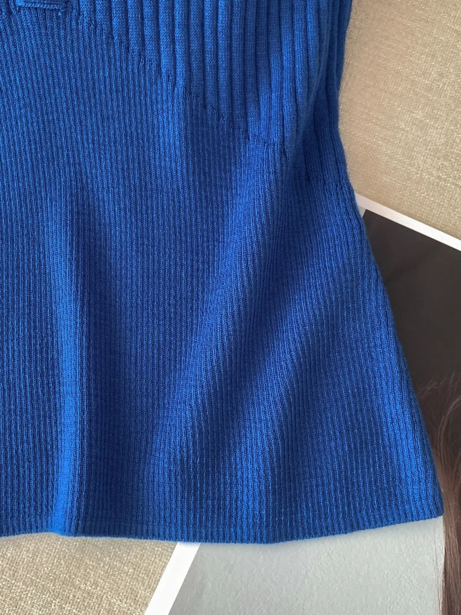 Klein Blue Ne Ice Silk T-Shirt Korean Sle Strickpullover Leichter Luxus Damen Faion Summer Pendeln Wind