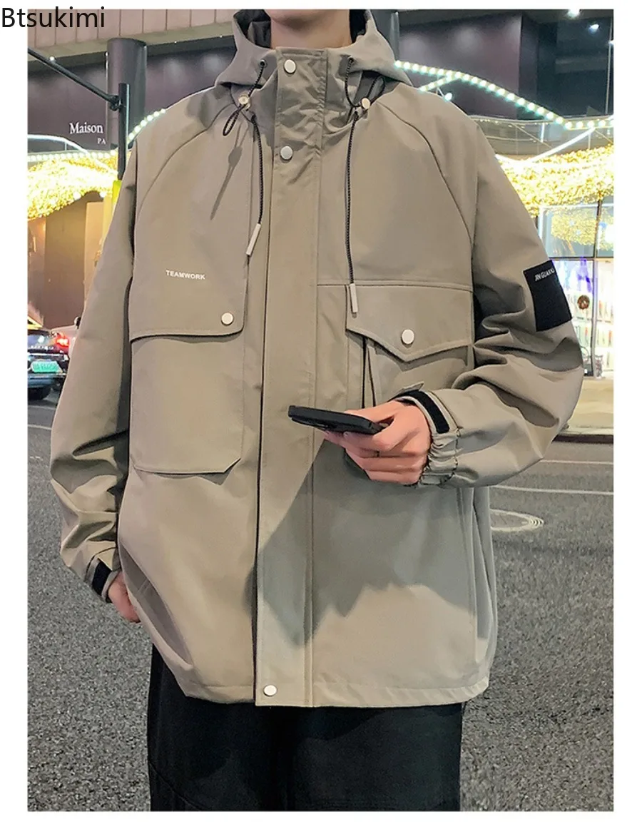 2025 New Spring Autumn Jackets for Men Fashion Couple Hooded Windbreaker Coats Multi-Pockets Outdoor Casual Jackets Big Size 8XL