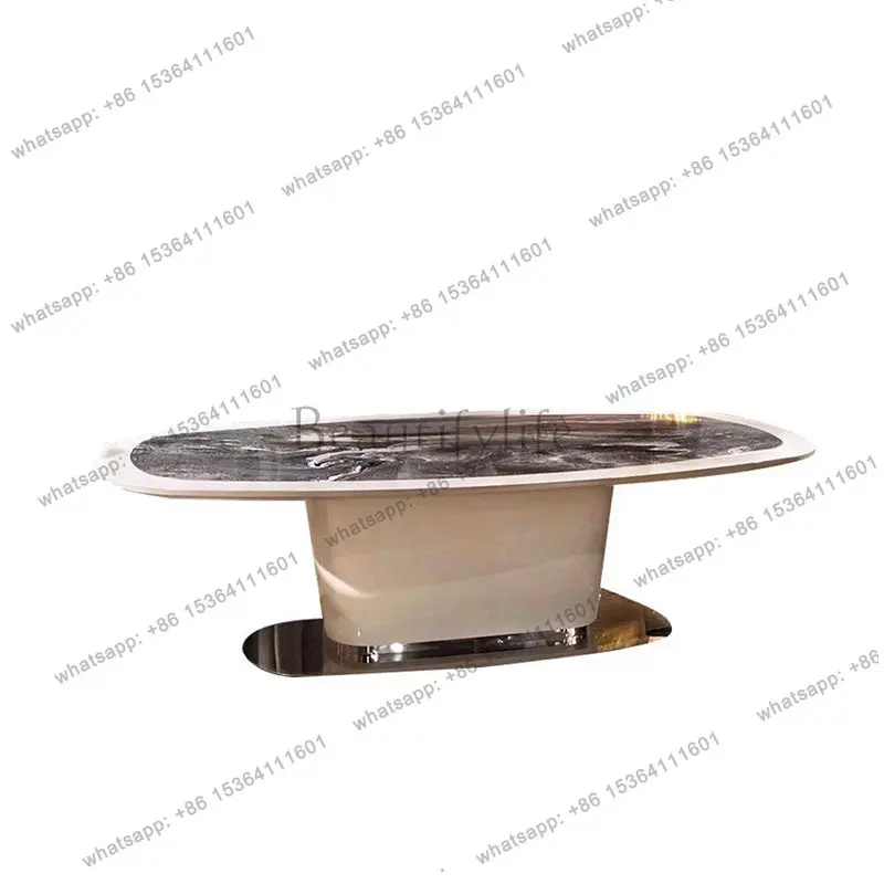 Italian dining table light luxury high-end marble dining table household stainless steel dining table