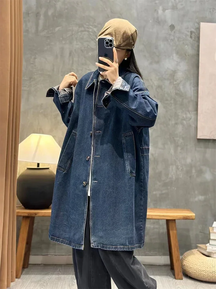 Max LuLu 2024 Spring Womens Fashion Plus Size Denim Trench Jackets Loose Classic Windbreakers Ladies Leisure Vintage Long Coats