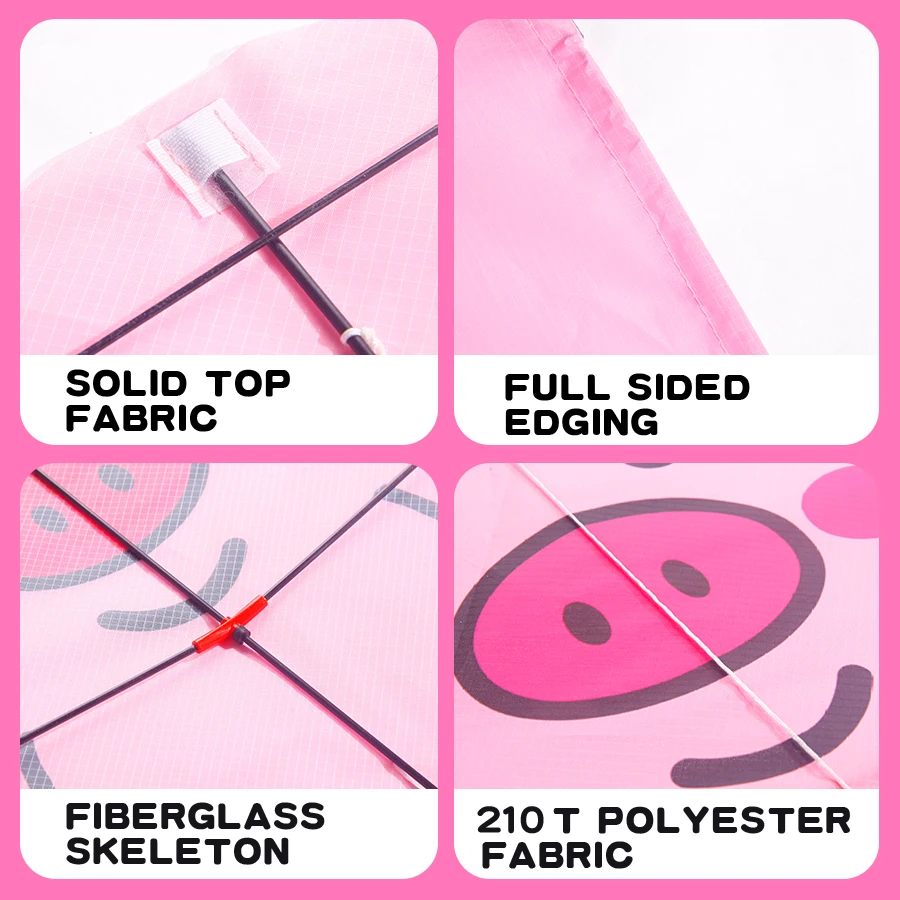 어린이를 위한 귀여운 핑크 돼지 연 - 102cm 쉽게 날릴 수 있는 동물 연, 야외 놀이, 해변 및 공원용 내구성 있는 천 (12세 이상)