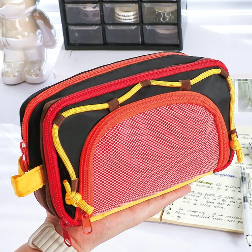 Portable Contrast Color Pen Bag Eight Layers Large Capacity Pencil Case Drawstring Design Stationery Organizer Back To School