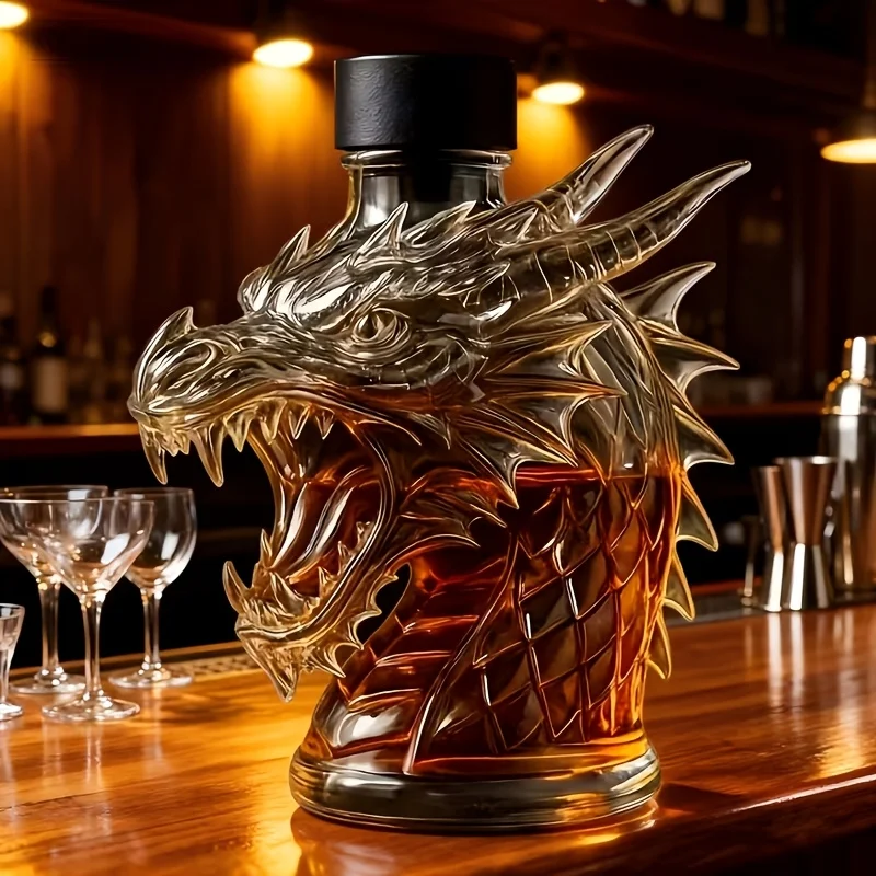 Dragon Head Wine Decanter, 10.14 Ounce Whiskey Bottle. Featuring 3D Design Glass Liquor Decanter, Unique Design