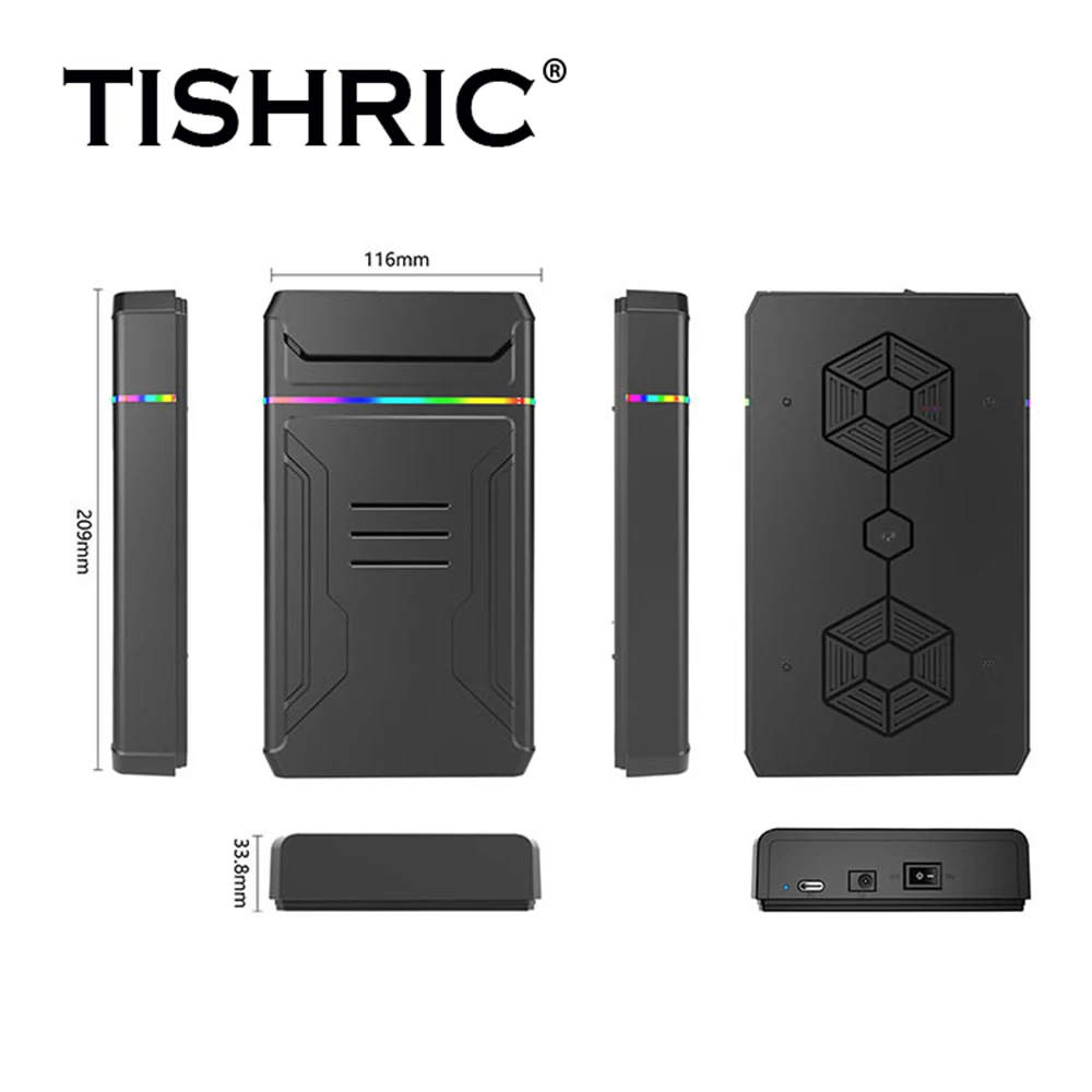 Tishric Harde Schijf Enxlosure Externe Hd Case Sata 2.5/3. 5-Inch Led Type-C Draagbare Ondersteunt Tot 18Tb Capaciteit Hdd Case