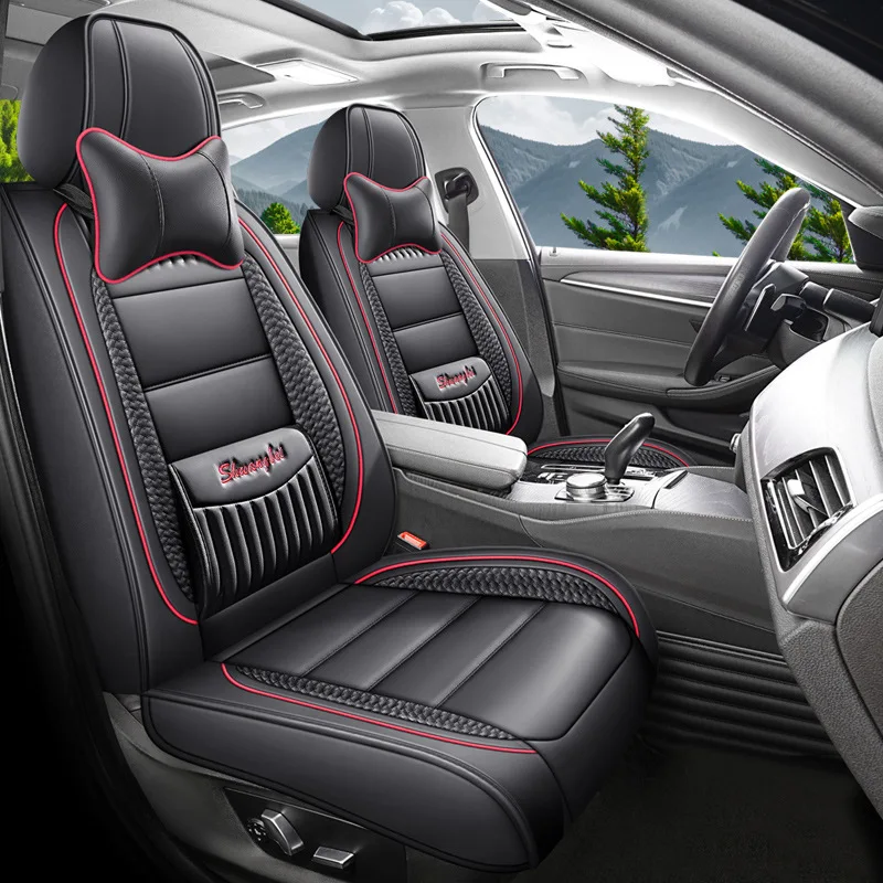 Full Surrounded with Airbag Place Universal Leather Woman Car Seat Covers Red