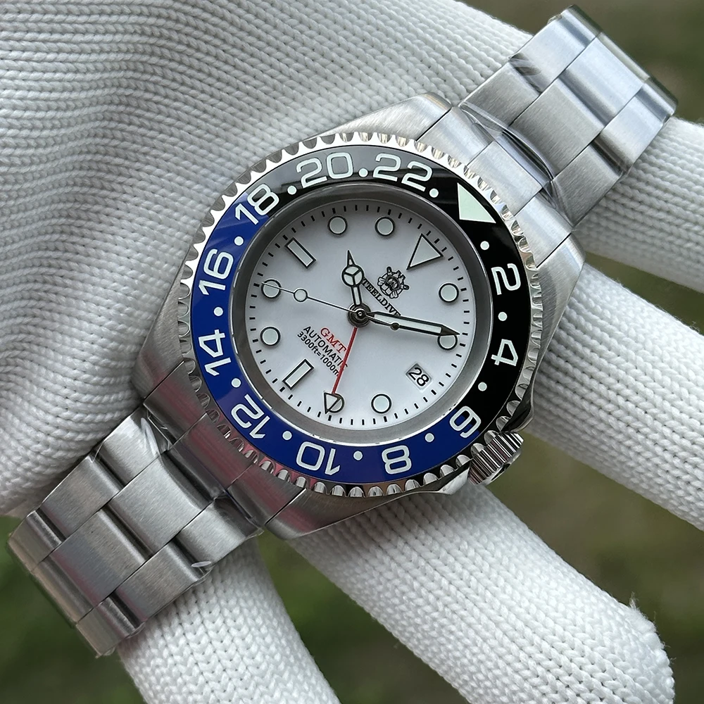 

STEELDIVE SD1964GMT Новые часы 2025, белый циферблат, четыре стрелки, керамический безель, вставка, светящееся сапфировое стекло, автоматические мужские часы для дайвинга