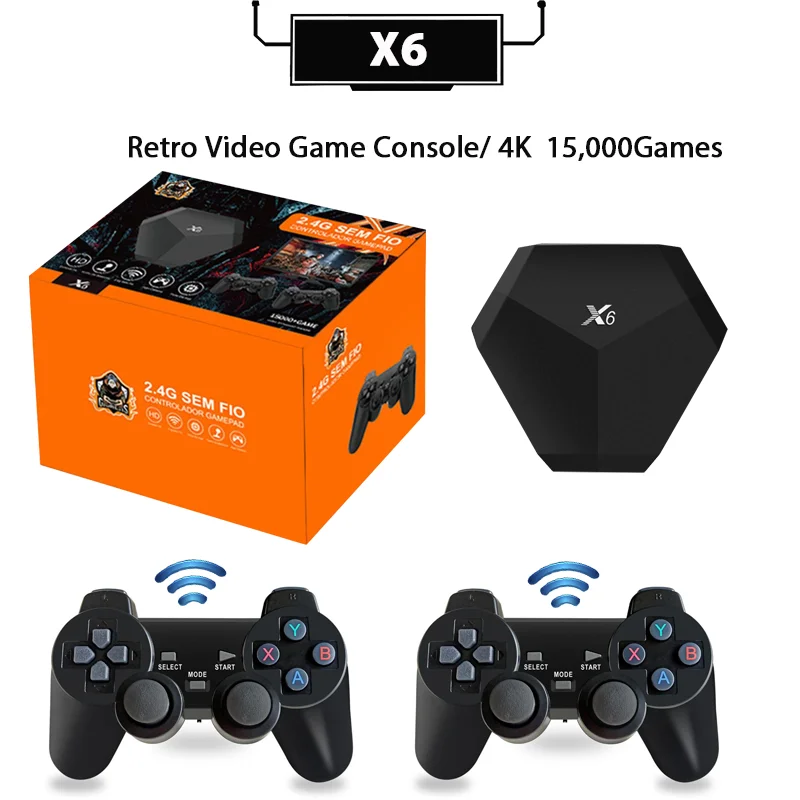 

X6 Retro Video Game Console 9Simulators 64G 13000Games Installed HD Output 2Wireless Controllers Downloadable PS1 Gaming Gift