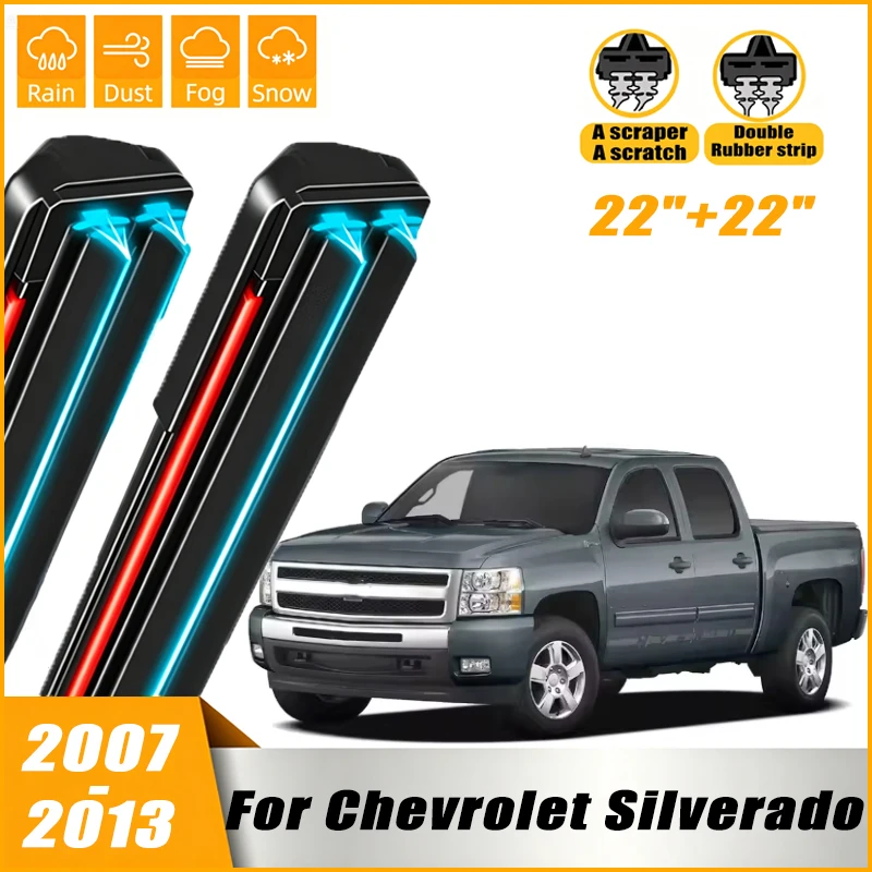 2Pcs Front Windshield Windscreen Wiper Blades For Chevrolet Silverado GMC Sierra MK 2 2007 - 2013,Window Rain Brushes 22"+22"