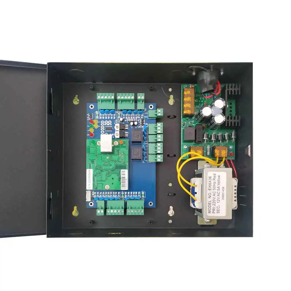 Two Door Access Control Panel Access Control Board TCP/IP Access Control System With Power Supply 220V Sn:L02_Set