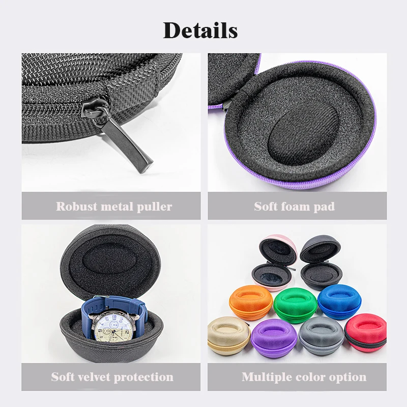 Tragbare Uhrenbox mit Reißverschluss für Reisen, staubdichte Einzeluhren-Aufbewahrungsbox für Armbanduhren und Smartwatches, Weihnachtsgeschenk – Detail 2