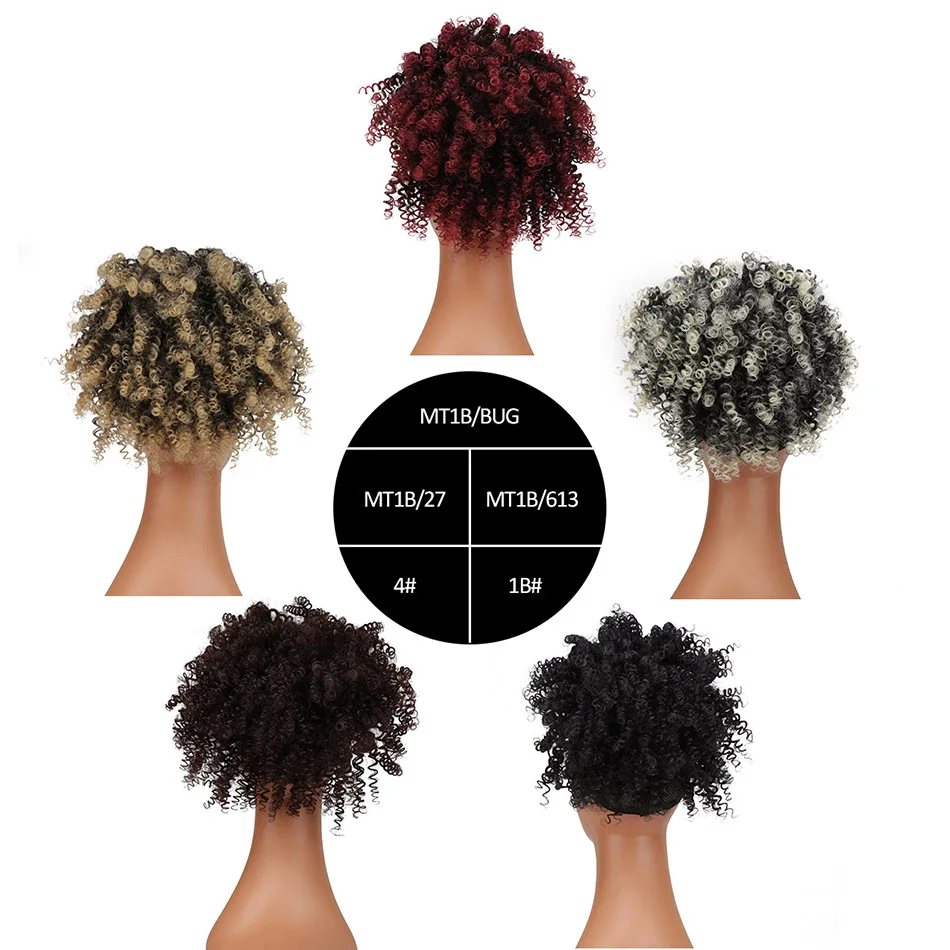 BOL Afro Puff Ponytail Drawstring Synthetic Curly Ombre Burgundy Chignon Hairpiece Wrap Updo Hair Extensions with 2 Clips 8Inch