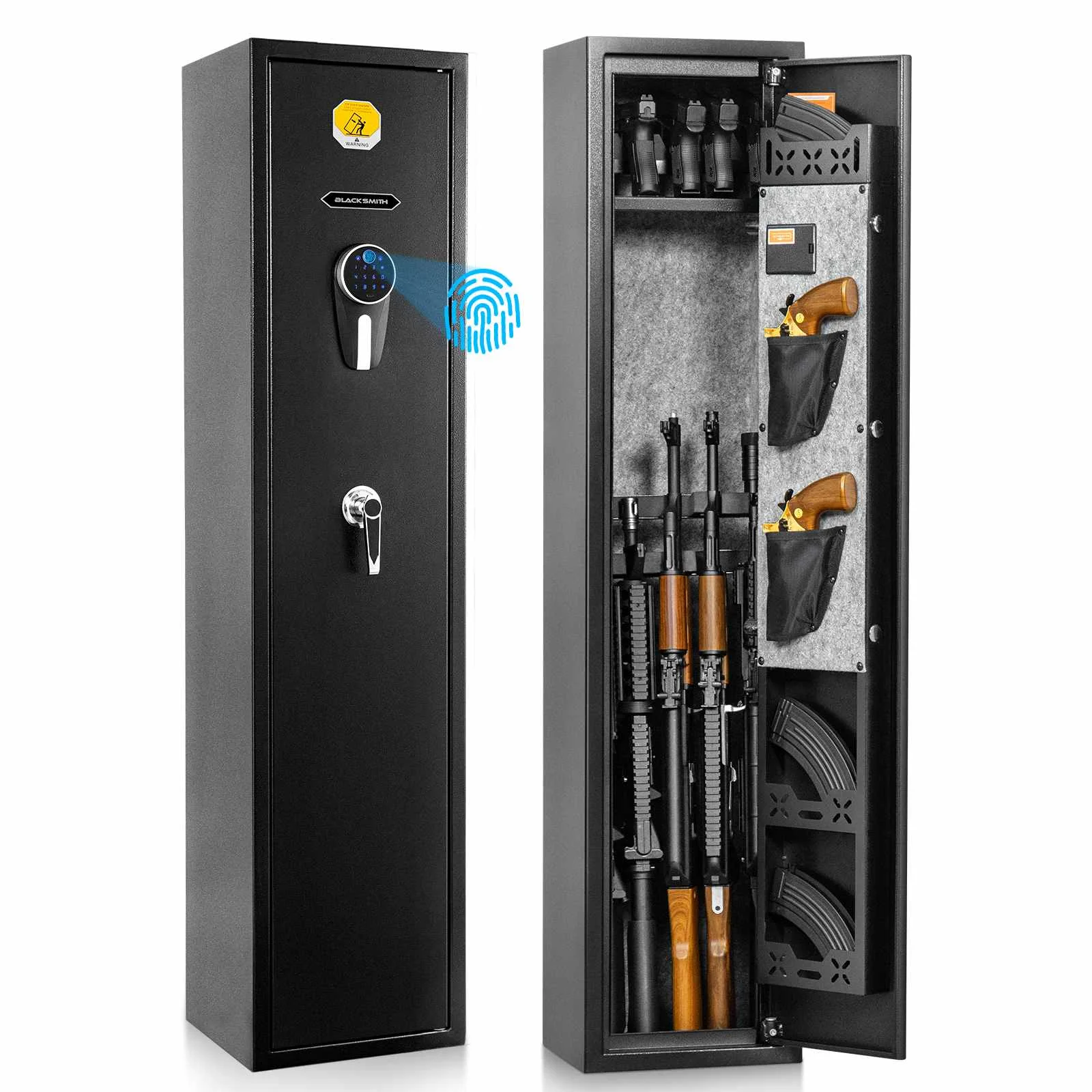 BlackSmith Pro-SF0104 Biometric Alloy Steel Rifles Safe Rifles Pistols Quick Access Fingerprint Gun Cabinet Dual Alarm 54x11x11