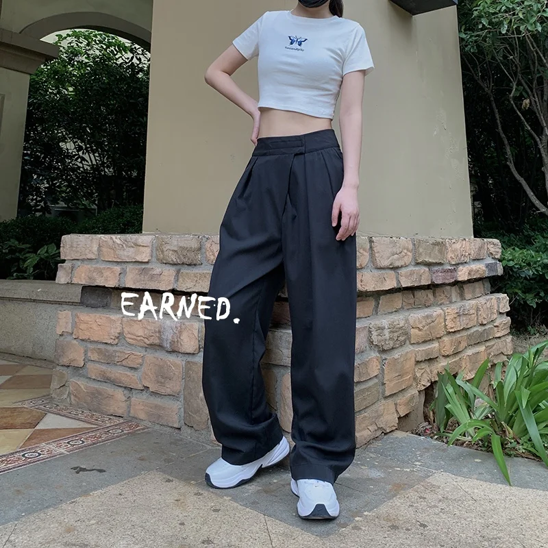 

High Waist Wide Leg Suit Pants Women's Spring Summer New Sle Drapey Pleated Magic Tape Slimming Floor-Length Trousers