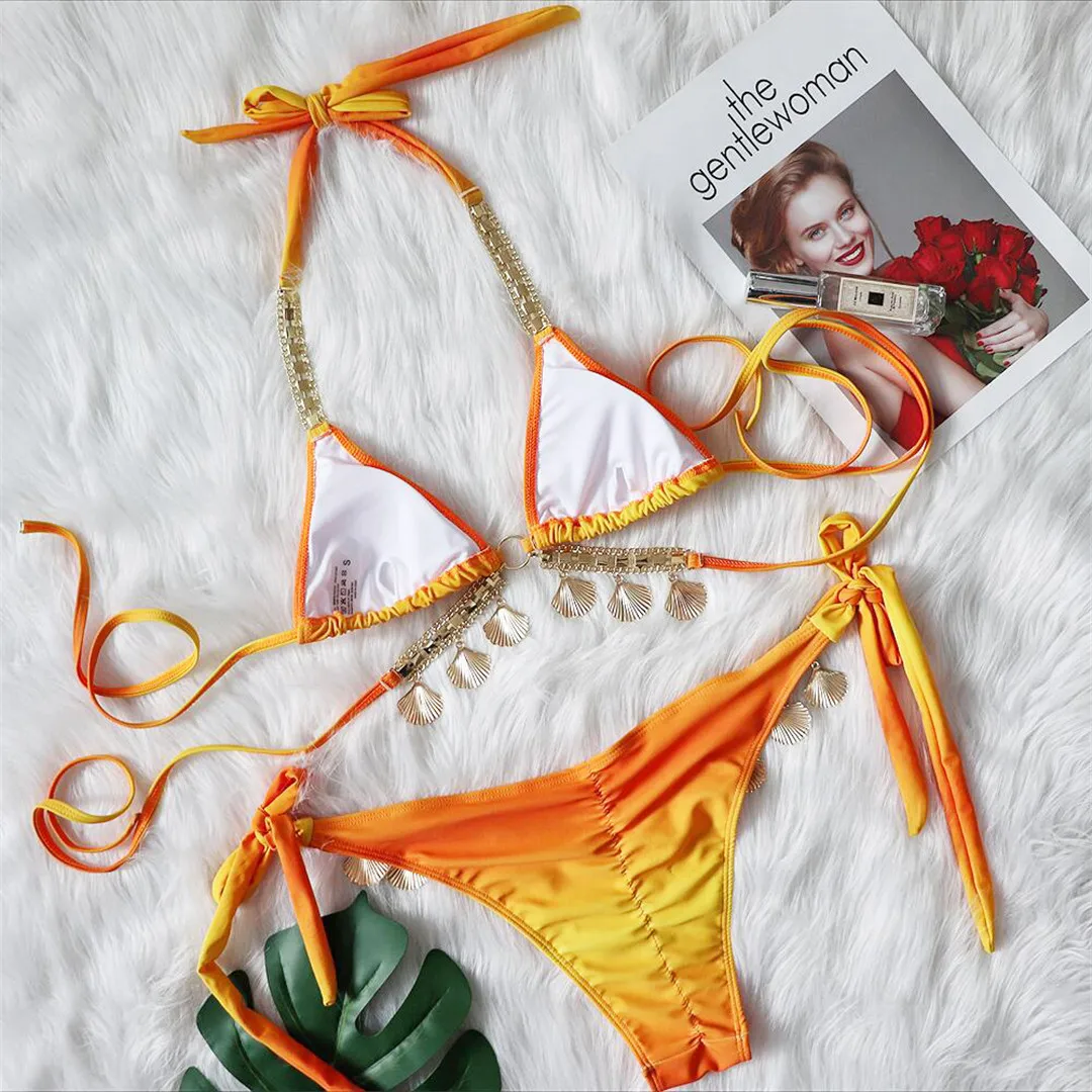 Metallgehäuse-Strass-Bikini, zweiteiliger Damen-Badeanzug, Damen-Badebekleidung, Scrunch-Butt-Badeanzug, Badeanzug V3184O – Detail 37