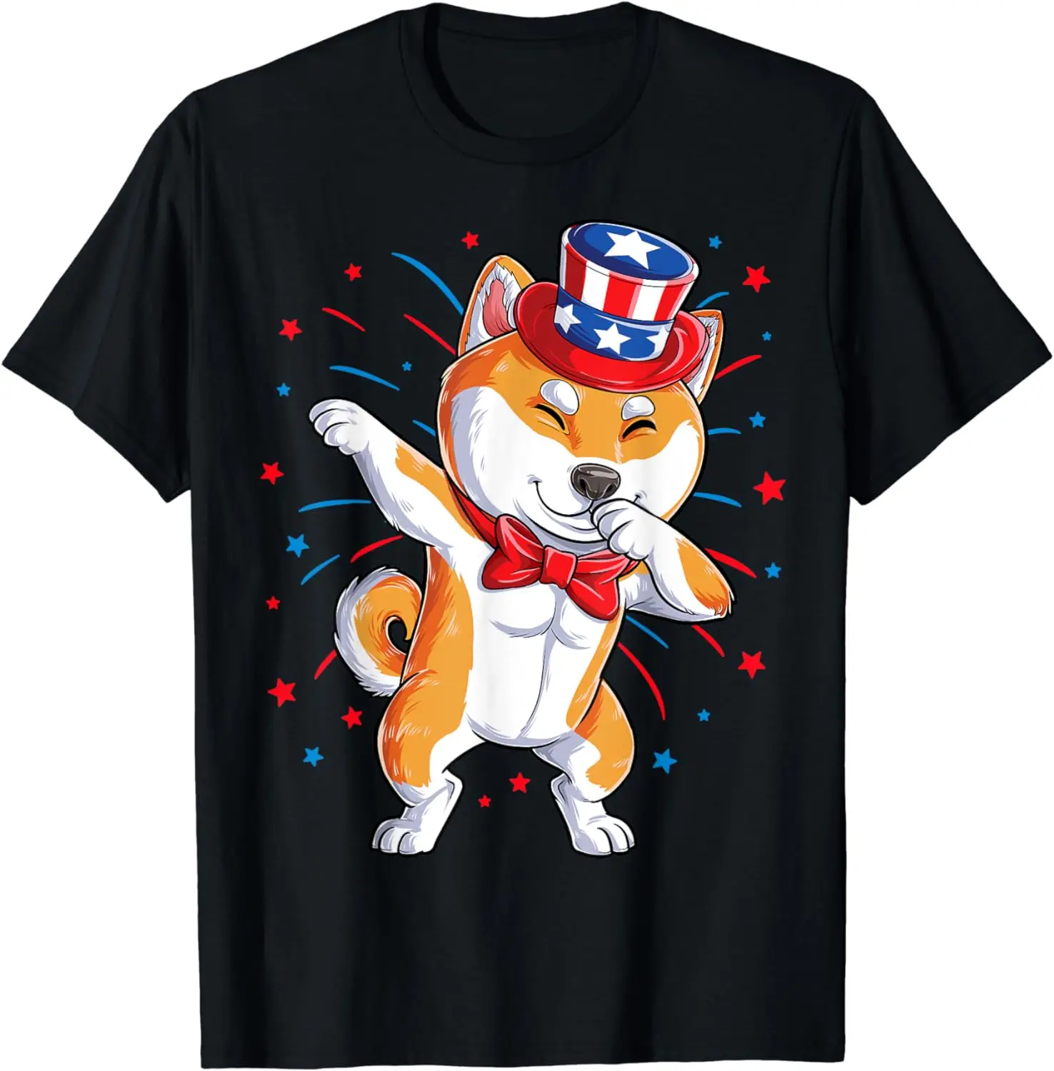 Dabbing Shiba Inu 4th of July T shirt Men USA American Flag T-Shirt