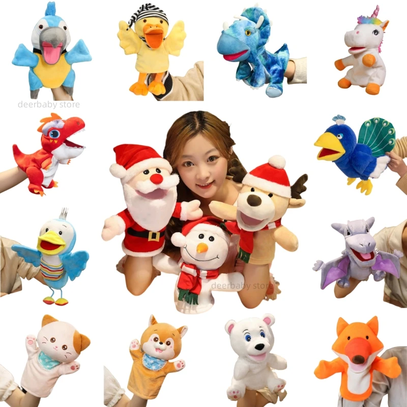 Fantoche de Mão Kawaii Stuffed Animal para Meninos e Meninas, Boneca Panda Bonito, Dinossauro, Dragão, Pato, Alce, Presente de Natal