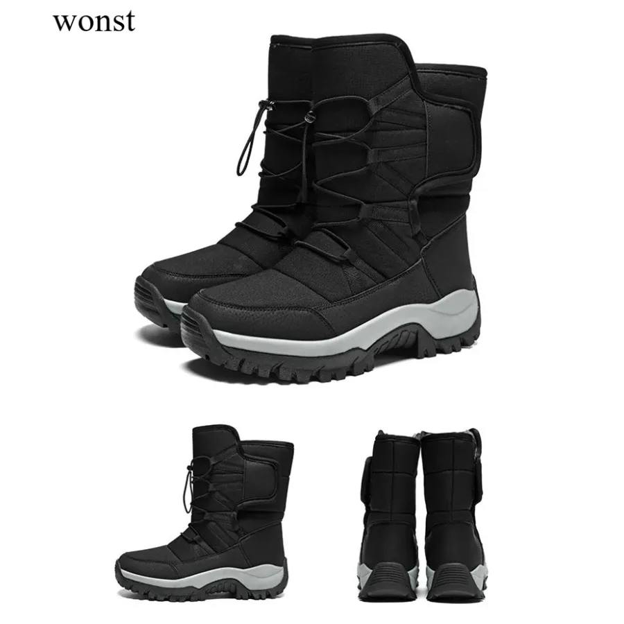 

Brand Men's Winter Shoes Waterproof Men's Boots Warm Plush Couple Snow Boots Outdoor Non-slip Hiking Boots Men Work Ankle Boots