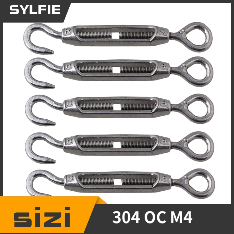 5Pcs M4 Stainless Steel 304 Hook & Eye Turnbuckle Wire Rope Tension