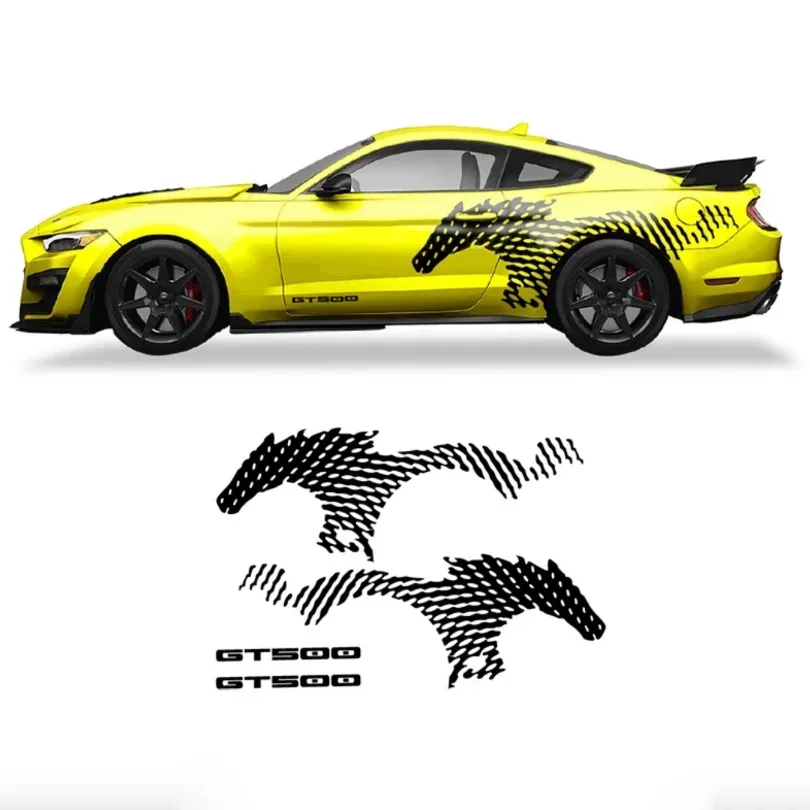 Pair Creative Racing Horse Sticker Car Side Fender Flare Decal Precut Wrapping Decor Vinyl Decal for Ford Mustang GT500