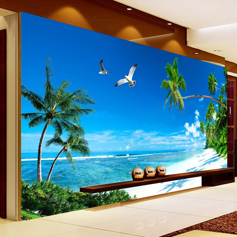 

Custom 3D Mural Wallpaper Bedroom Sofa TV Background Wall Papers Home Decor Beach Coconut Tree Modern Wall Painting Wallpaper