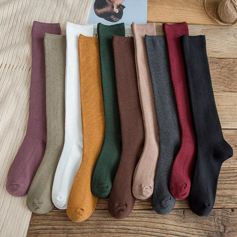 10 colores otoño nuevos calcetines de mujer calcetines largos de algodón de invierno Harajuku truco femenino cálido calcetín de Color sólido Casual señoras Sox