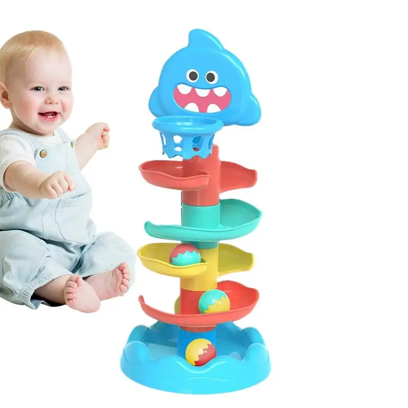 Ball Tower Ball Roll Swirling Toy Ball Swirl Tower Ball Roll Educational Ball Drop Game Fun Action Shark Design Educational Play