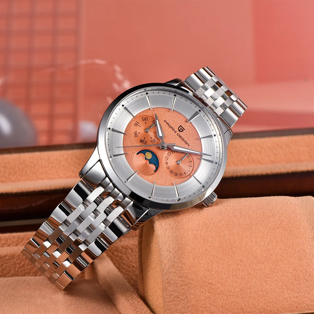 Pagani Design Neue Herrenuhr, Wochenanzeige, Edelstahl, Herren-Quarzuhr, 100 m wasserdicht, große Geschenkbox, exquisite Verpackung