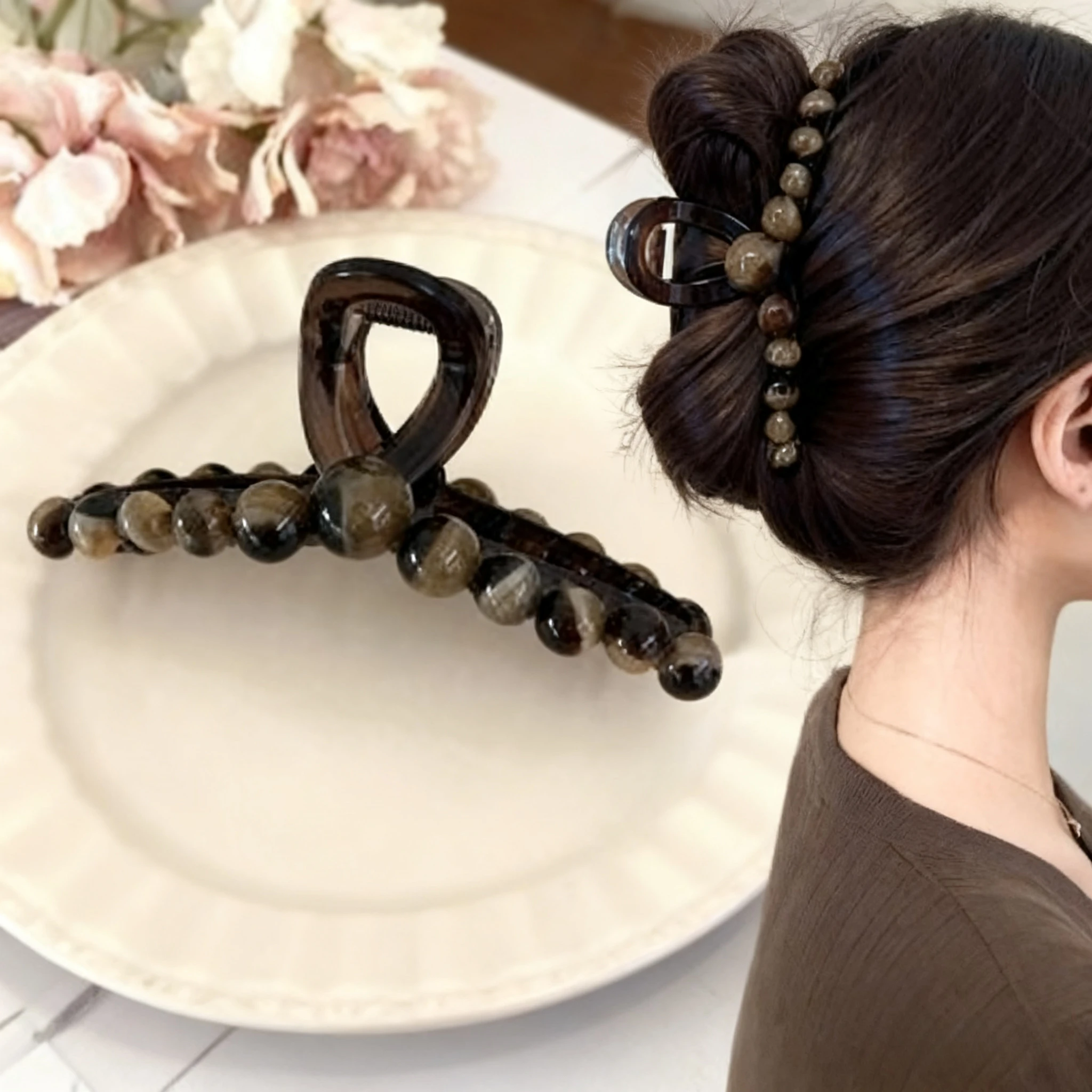 1 Damen-Haarspange mit Retro-Farbverlauf, Perlen, geometrische Haarnadel, Hai-Clip, modisch, alles, Haarspange, Haar-Accessoires