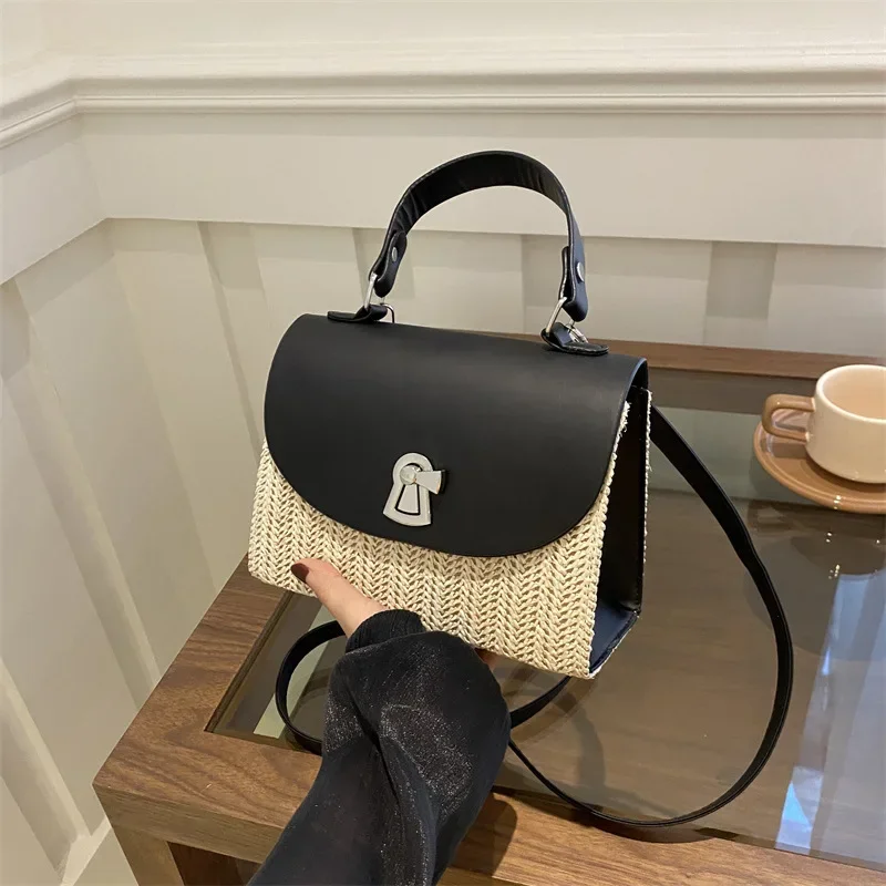 

Straw fashion lock buckle handbag foreign style shoulder messenger bag temperament small square bag woman