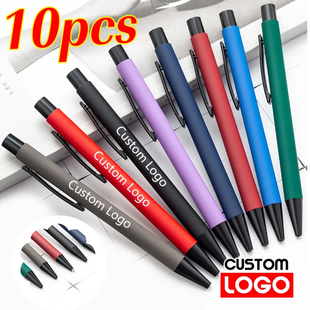 

10pcs Student Gift Pen Custom LOGO Advertising Gel Pen Business Metal Ballpoint Pen Office Stationery Lettering Name Wholesale