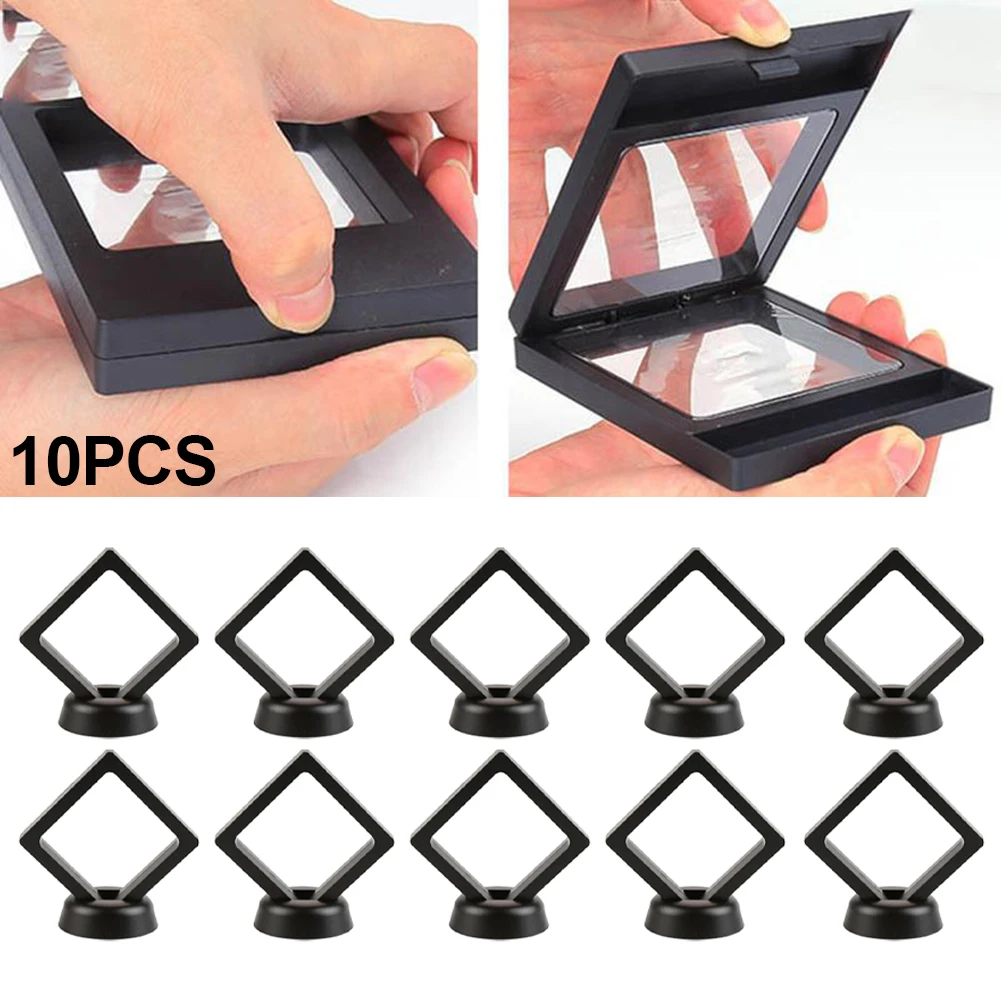 5PCS 3D Floating Frame Holder Stand Box 70*70*20mm Clear Jewelry Ring Coin Display Case Earrings Protection Waterproof Case