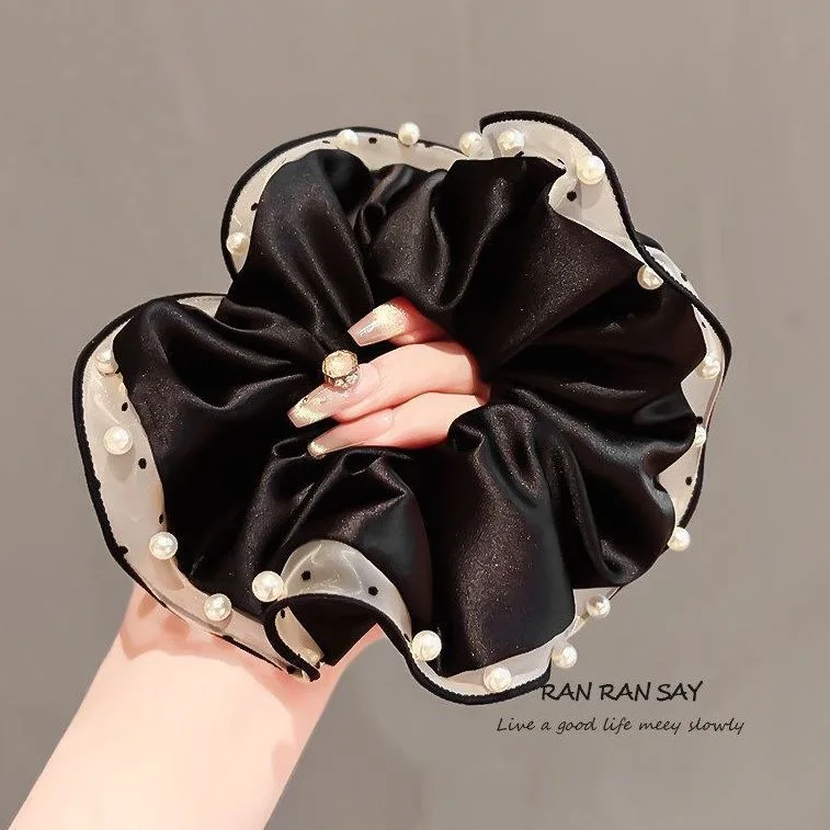 Elegantes, hochwertiges Chiffon-Haargummi mit Print für Damen, Haarband, Haarring, modisches Haaraccessoire. – Detail 9