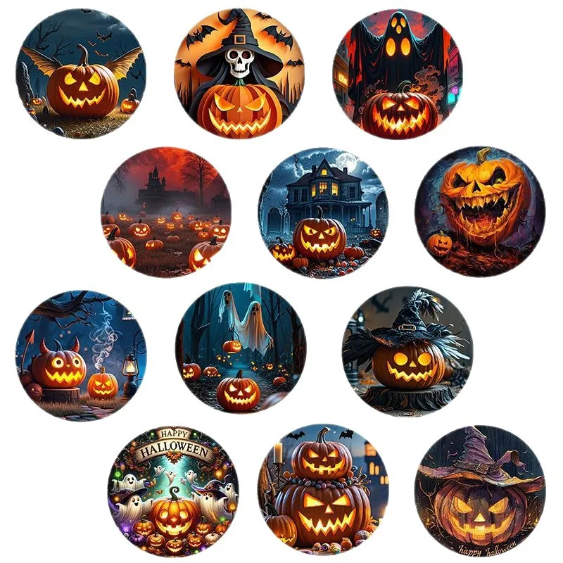 12Pcs Set Horror Halloween Pumpkin Head Glass Fridge Magnets Refrigerator Stickers Personalized Magnetic Stickers Home Decor Gi