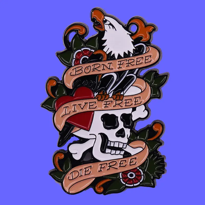 Vintage Tattoo Art Badge Originality Free Skull Metal Brooch Cartoon Metal Lapel Pins Backpack Hat Bag Decorate Badges Accessori