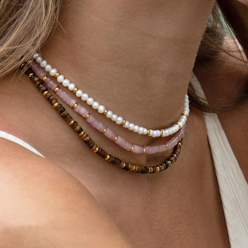 

Beaded Choker Necklaces for Women Girls Natural Turquoise Fluorite Malachite Stone Bohemian Beaded Choker Jewelry Gifts for Her