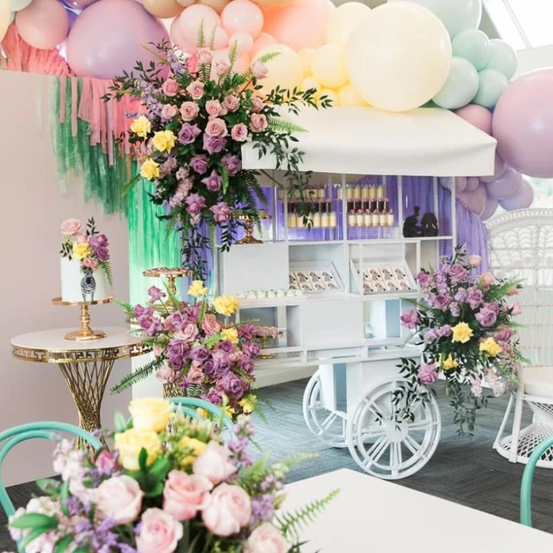 Metal candy display cart cake candy carts flower decoration for wedding