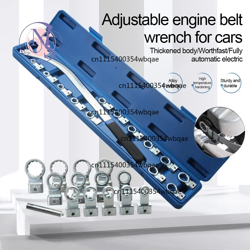 15PCS Serpentine Belt Tensioner Pulley Removal Tool Kit 12 Point 12-19mm Ratcheting Universal Auxiliary Idler Tool Set