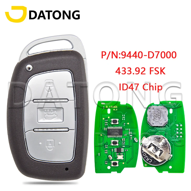 

Datong World Car Remote Key For Hyundai Tucson 2019 ID47 Chip 433MHz 95440-D7000 Replacement Keyless Go Proximity Card