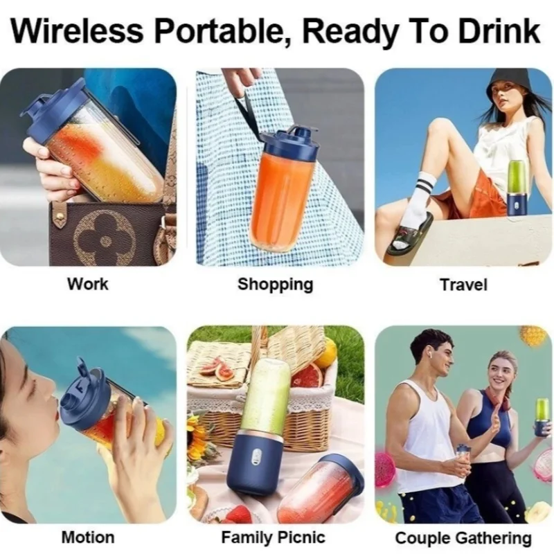Immagine 7: Frullatori portatili Spremiagrumi a 6 lame Spremiagrumi multifunzione a doppia tazza Ricarica USB Spremiagrumi arancione per uso domestico Mixer per frappè