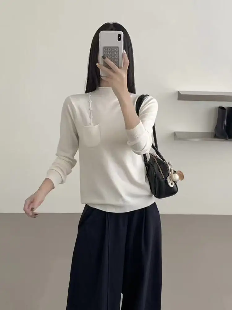 

Женский облегающий вязаный свитер Crew Ne, зимний новый повседневный универсальный базовый свитер с высоким воротником и атласными манжетами