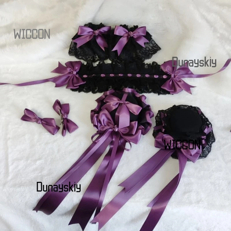 Gothic Lolita BlackPurple Rose Headdres ElegantHat Lace Gloves Hair Ribbons Victorian Dark Romance Accessories Halloween/Cosplay