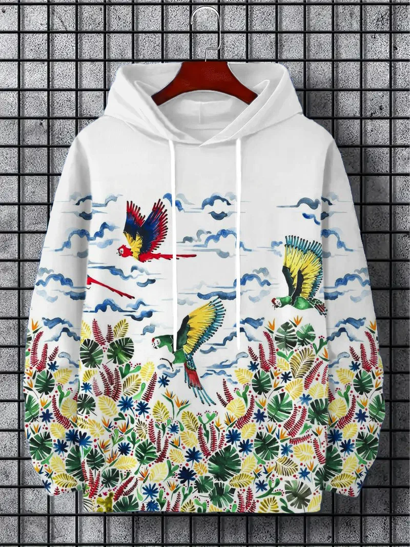 Men's Hoodie Landscape Paint Print Y2k Sweatshirt Harajuku Hooded Shirt Pullover Casual Oversized Long Sleeve Top Men's Clothing