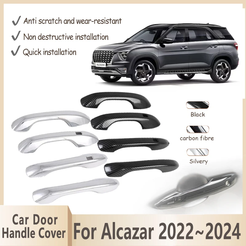 Chromowana osłona klamki drzwi z włókna węglowego do Hyundai Alcazar 2022 2023 2024 Grand Creta Zewnętrzne klamki samochodowe Akcesoria samochodowe