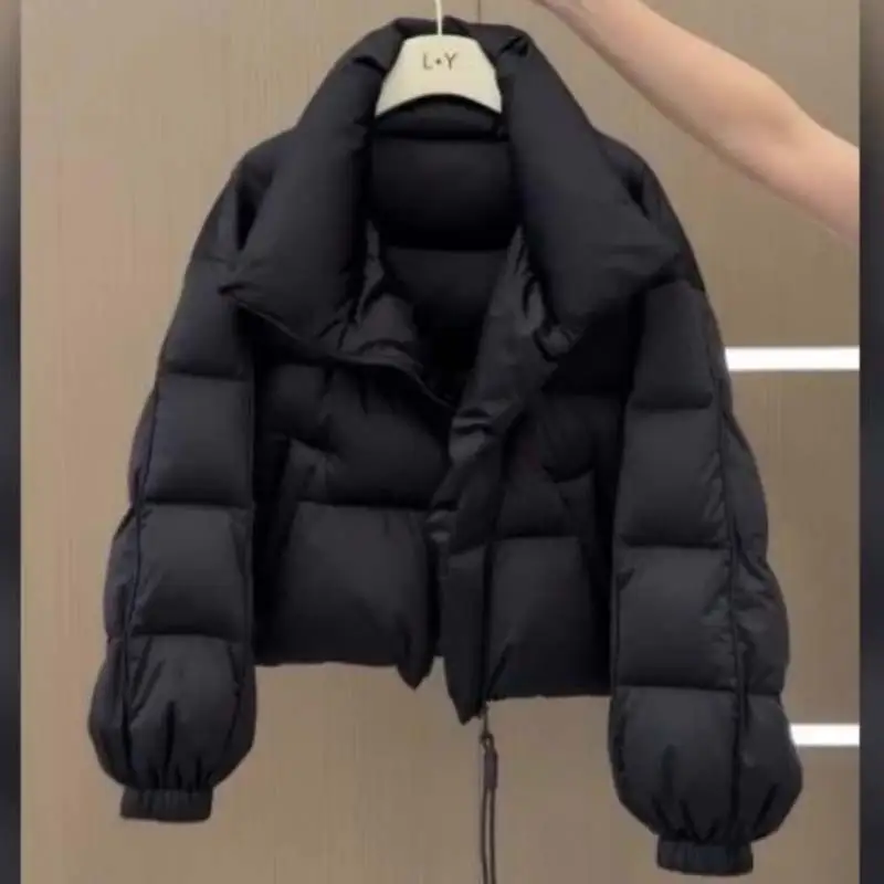 

Модная утепленная зимняя черная пуховая куртка для женщин, повседневная короткая куртка-пуховик, теплая, ветрозащитная, в корейском стиле