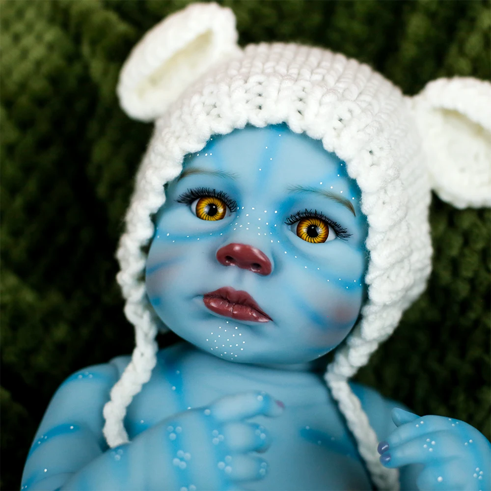 19inch Full Body Soft Vinyl Silicone Loulou Avatar Reborn Baby Doll Lifelike Hand-Drawing Hair Blue 3D Skin High Quality Gifts